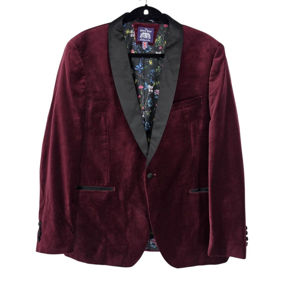 NWOT Savile Row Co Burgundy Velvet Shawl Collar Single Button Sport Coat Size 44